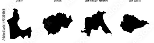 Dudley, Durham, East Riding of Yorkshire, East Sussex outline maps