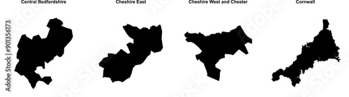 Central Bedfordshire, Cheshire East, Cheshire West and Chester, Cornwall outline maps