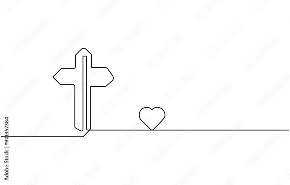 Obraz premium Jesus Christ cross in one continuous line drawing, Christian cross. Hand drawn Christian Cross. Abstract linear Christian Cross, Jesus Christ continuous one line drawing, One line Christian cross 