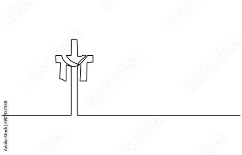 Jesus Christ cross in one continuous line drawing, Christian cross. Hand drawn Christian Cross. Abstract linear Christian Cross, Jesus Christ continuous one line drawing, One line Christian cross 