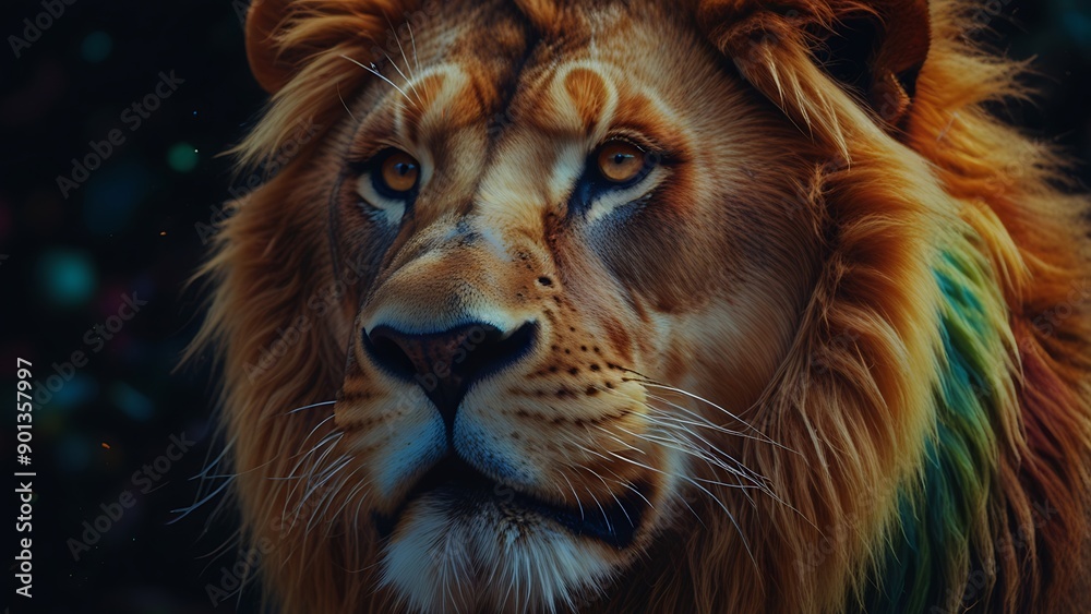 Naklejka premium art image of a colourful lion head.
