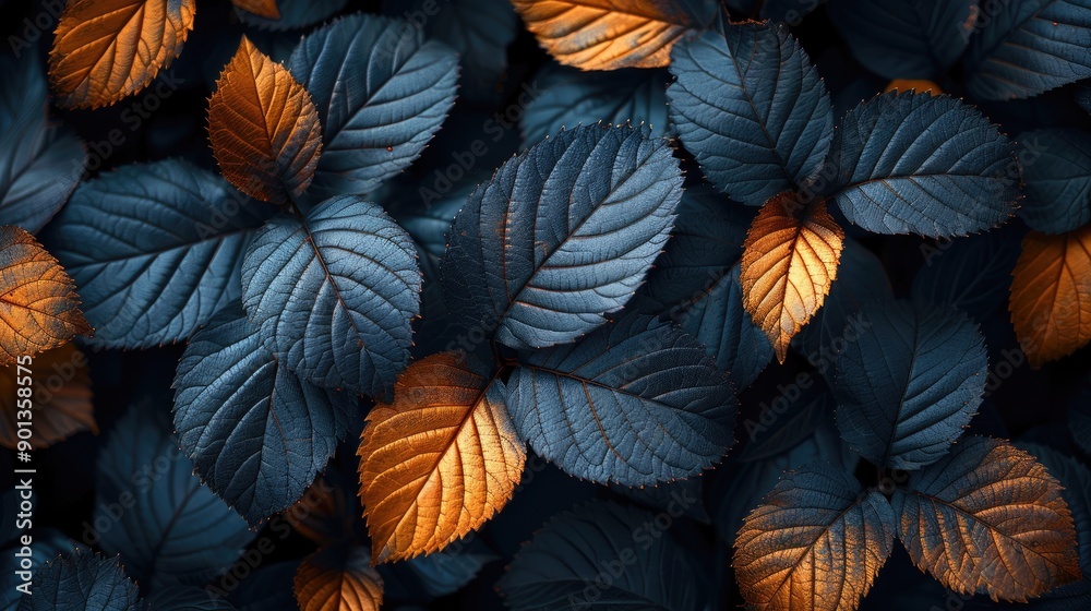 Black leaves with golden edges, background, wallpaper, pattern Black leaves with golden edges, background, wallpaper, pattern