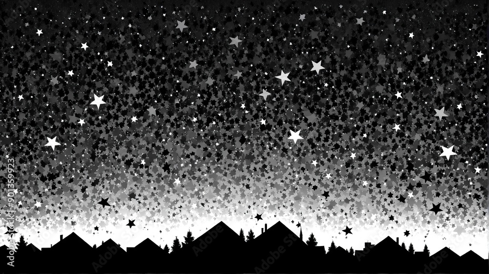 Illustration of an abstract interpretation of a starry night sky. Christmas. Silhouette Art Style. Background. 12 Illustration of an abstract interpretation of a starry night sky. Christmas. Silhouette Art Style. Background. 12