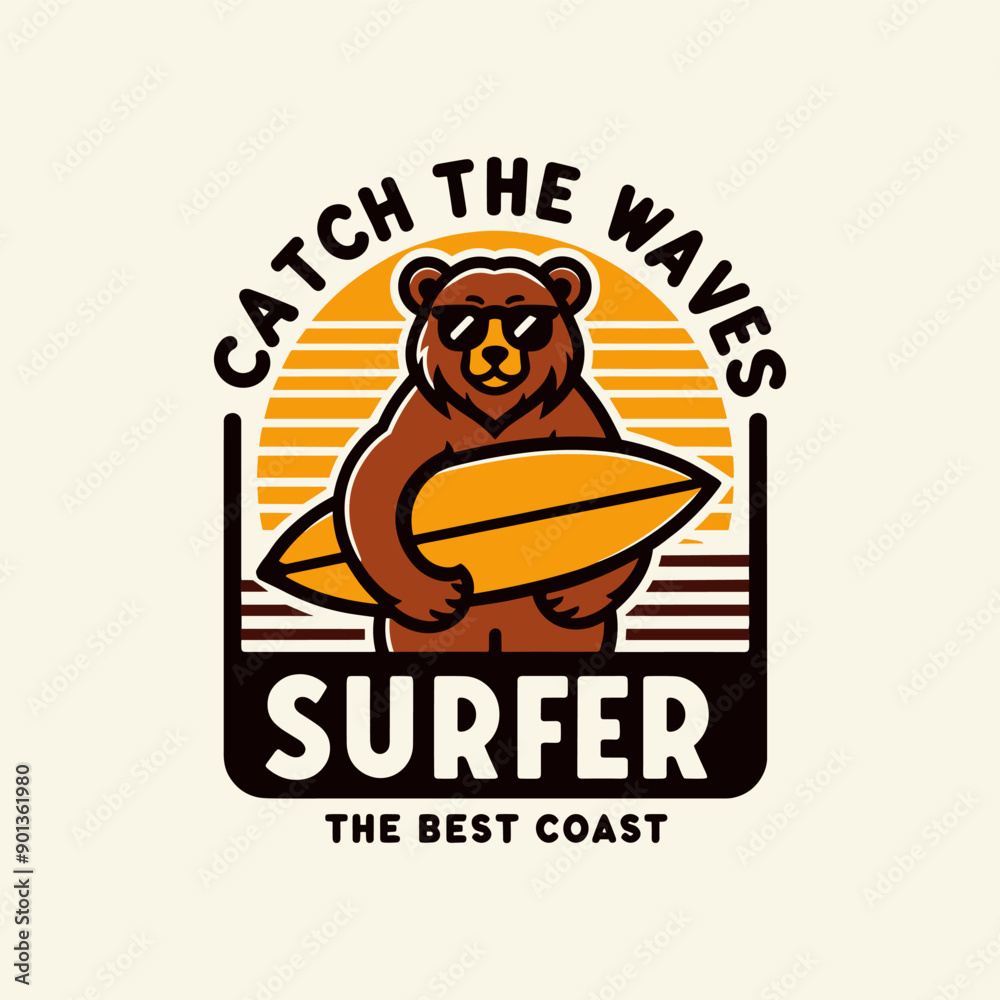 bear surfer mascot for beach logo bear surfer mascot for beach logo