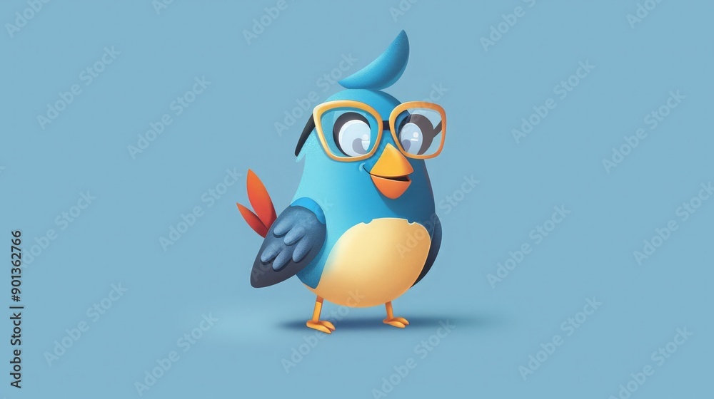 Cute blue bird character wearing glasses. Cute blue bird character wearing glasses.