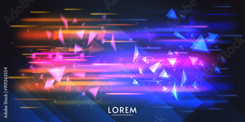 Vector illustration. Dark background with aurora lights and triangle elements. Design for wallpaper, banner, postcard.	