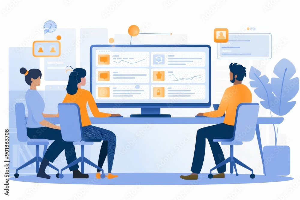 Team of Professionals Analyzing Data on a Large Monitor