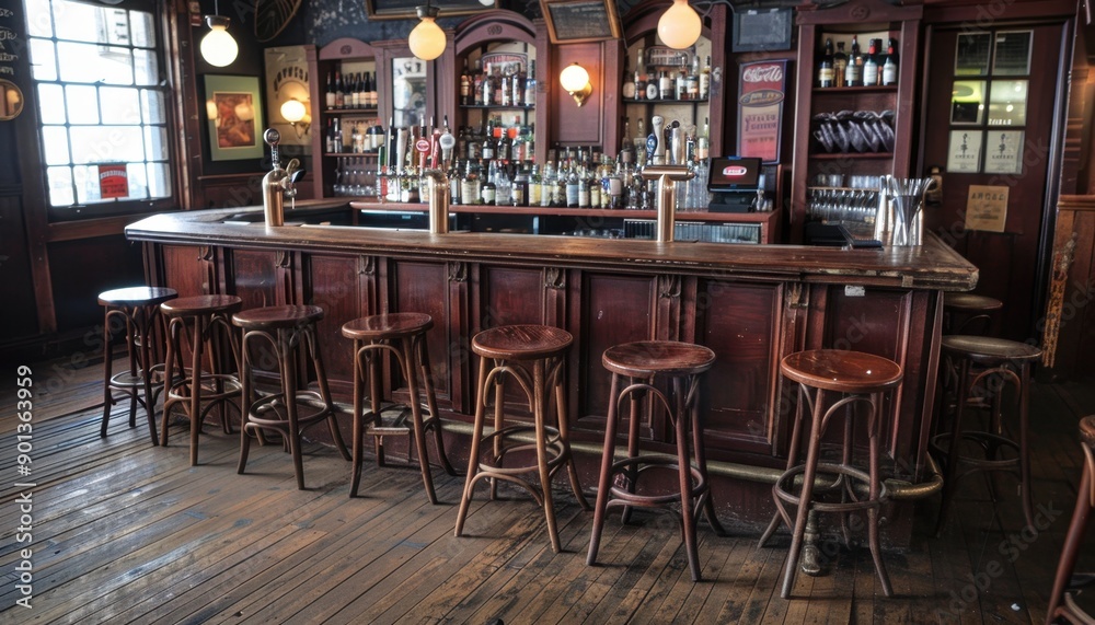 Empty Bar Stools at a Traditional Pub Empty Bar Stools at a Traditional Pub
