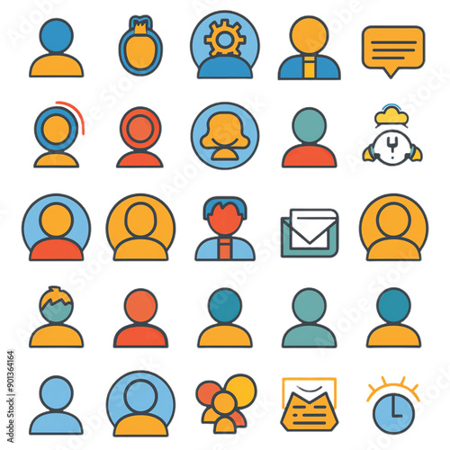 Various colorful icons representing people and concepts.