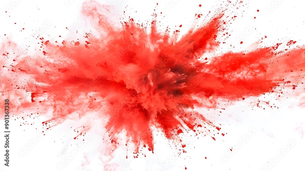 Dynamic red powder explosion isolated on white background, abstract art concept of vibrant smoke cloud Dynamic red powder explosion isolated on white background, abstract art concept of vibrant smoke cloud