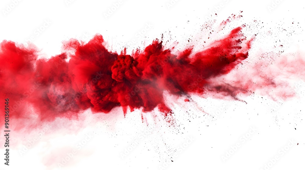 Dynamic red powder explosion isolated on white background, abstract art concept of vibrant smoke cloud Dynamic red powder explosion isolated on white background, abstract art concept of vibrant smoke cloud