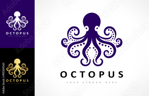 Octopus animal logo. Underwater design
