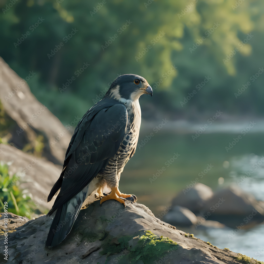 Fototapeta premium a bird that is sitting on a rock by the water