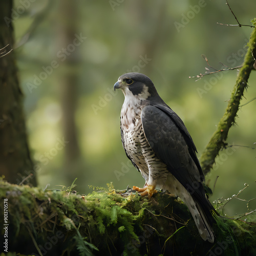 a bird that is sitting on a mossy branch