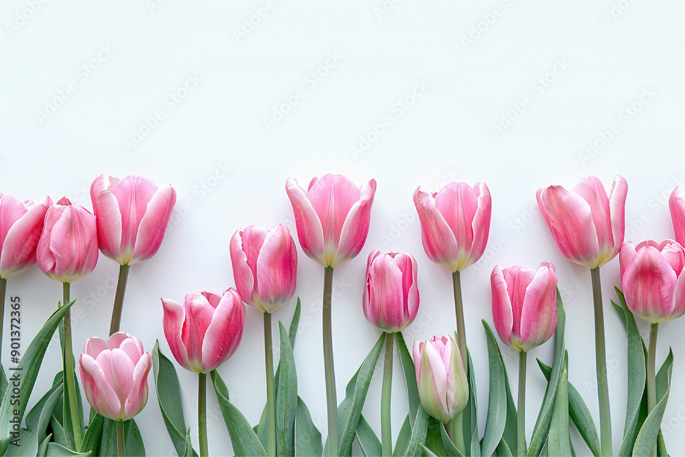 Fototapeta premium Pink tulips with copy space background