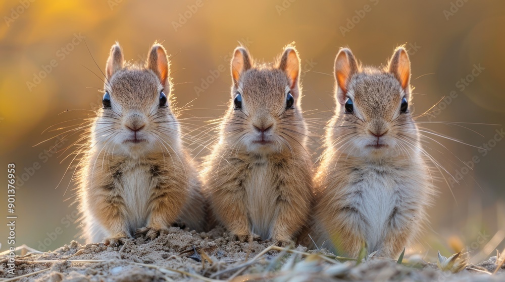 Three Adorable Chipmunks Sitting in a Row Three Adorable Chipmunks Sitting in a Row