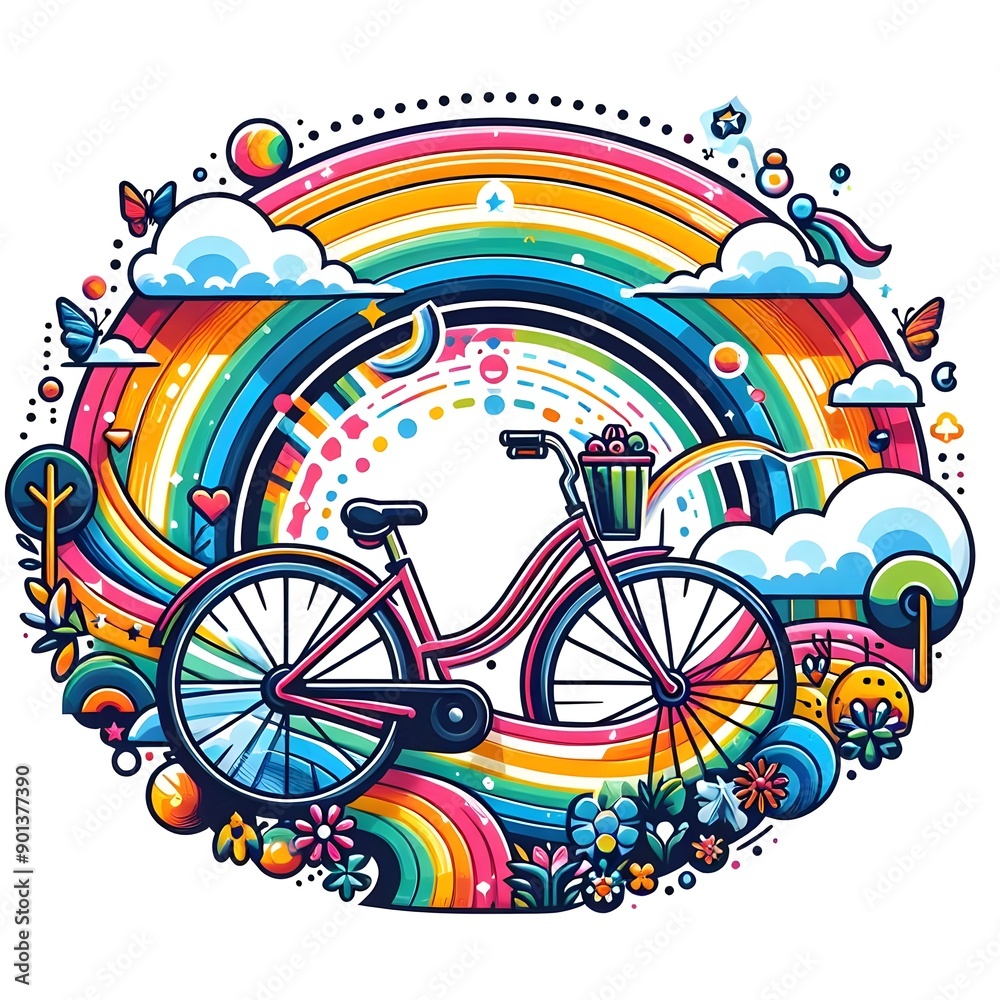 Fototapeta premium Colorful Bicycle Under Rainbow