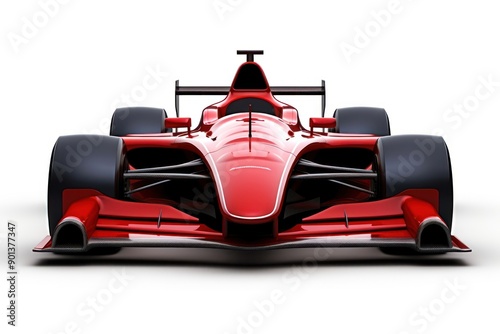 Racecar vehicle sports white background.