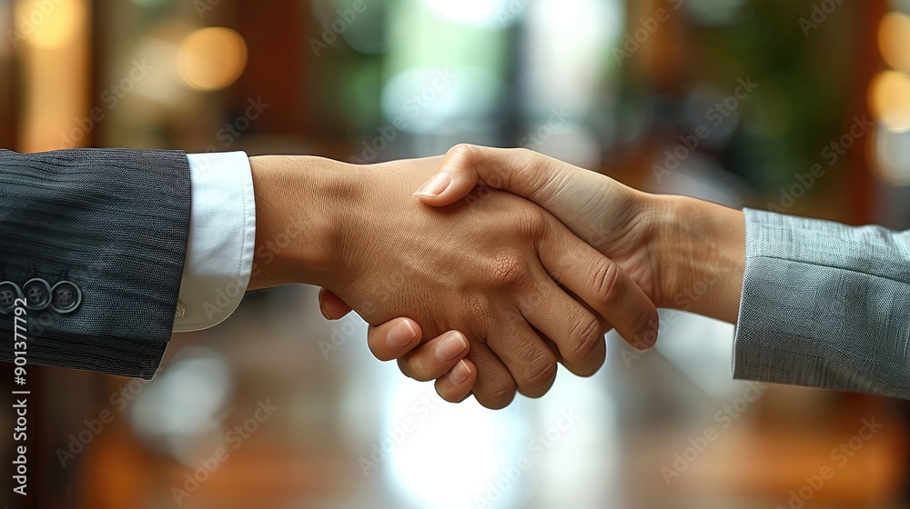 Business people shaking hands in an office closeup Business people shaking hands in an office closeup