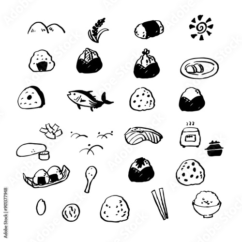 手描きのおにぎりイラストセット