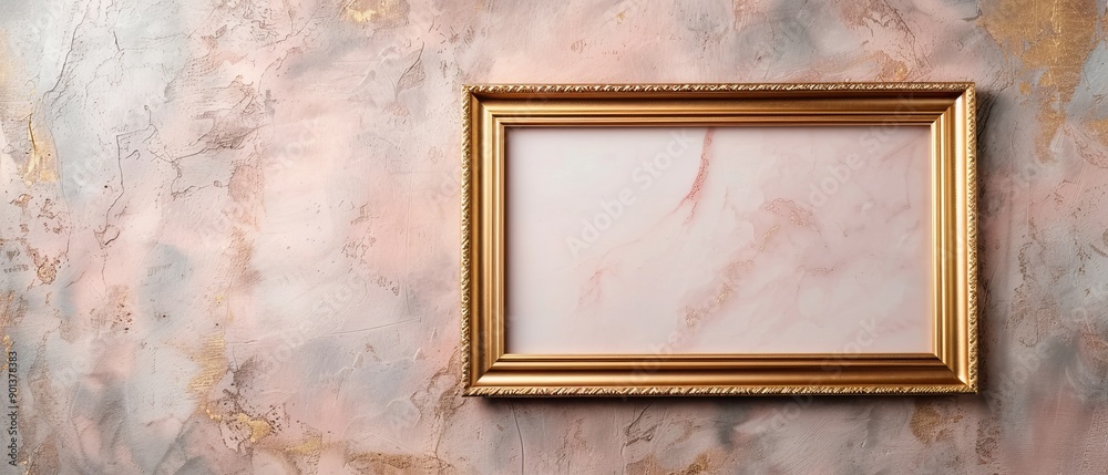 Elegant golden frame on a textured marble background, ideal for displaying artwork or photographs. Elegant golden frame on a textured marble background, ideal for displaying artwork or photographs.