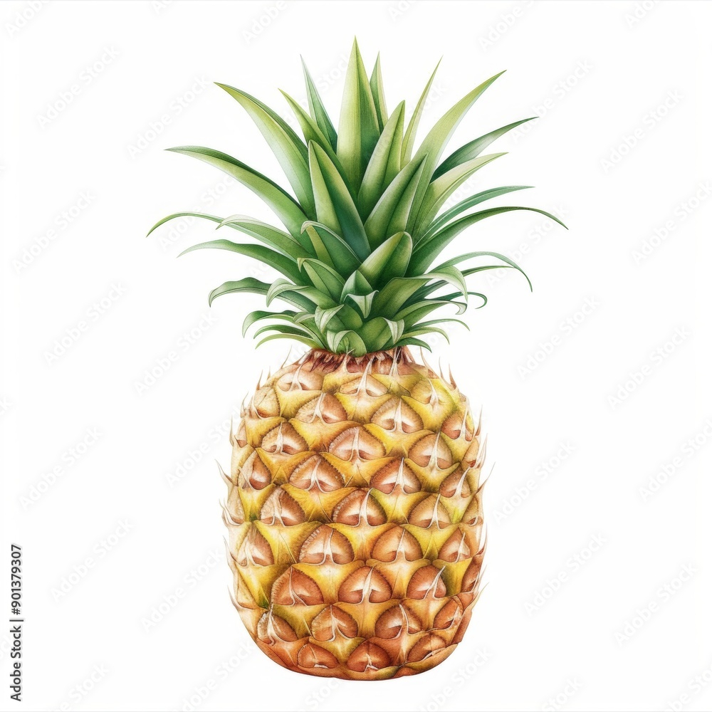 Fototapeta premium A watercolor style illustration of a pineapple with detailed texture