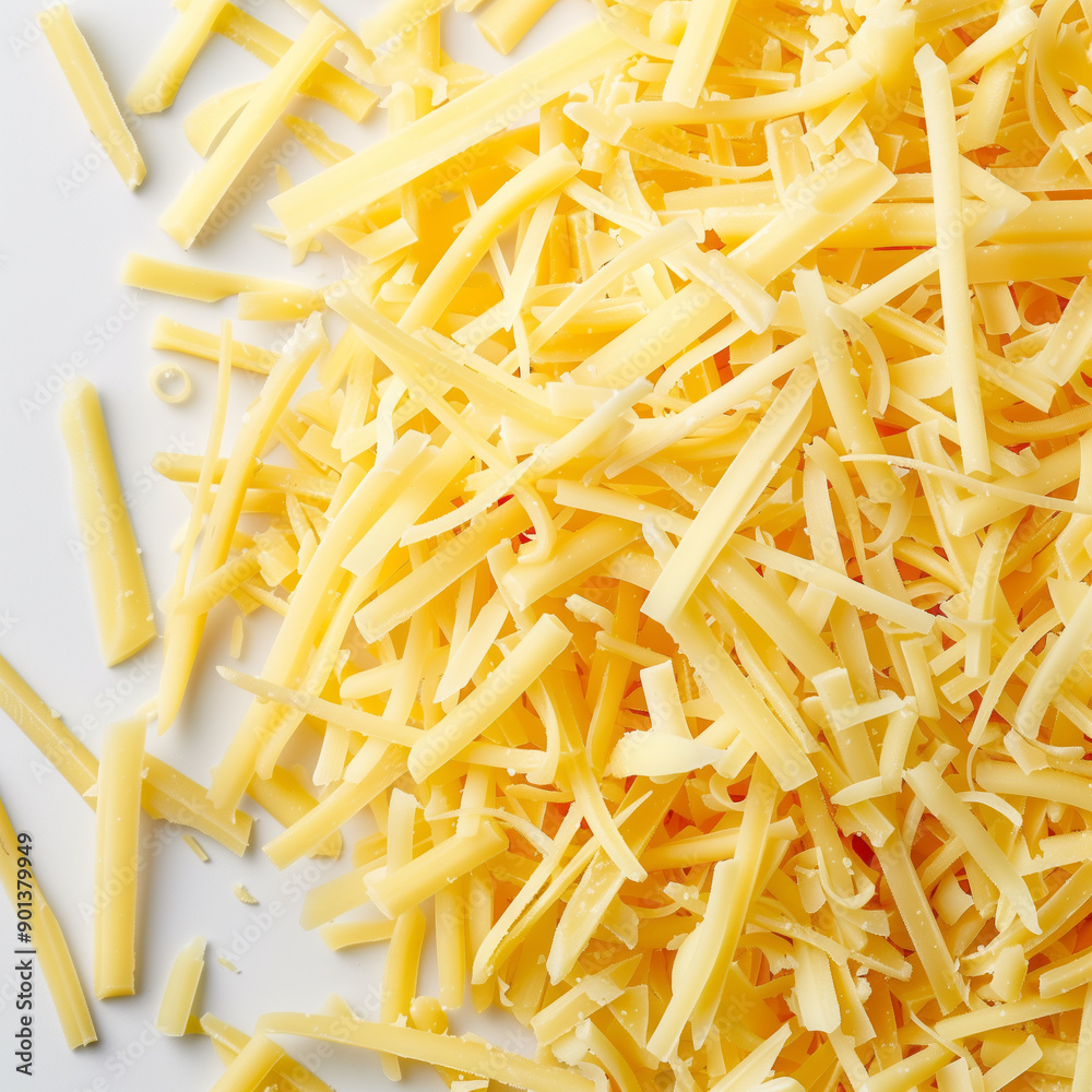 Shredded cheese scattered on white background Shredded cheese scattered on white background
