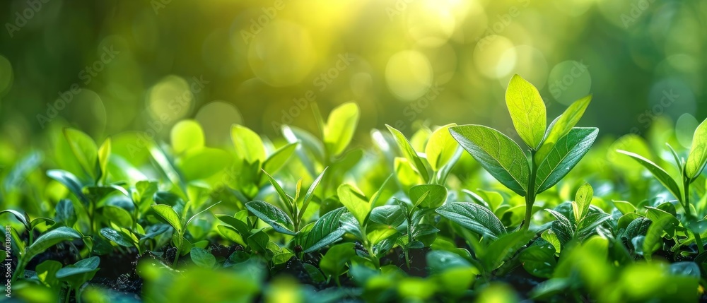 Fresh green leaves in soft sunlight create a peaceful natural atmosphere, ideal for wellness and nature-themed projects. Fresh green leaves in soft sunlight create a peaceful natural atmosphere, ideal for wellness and nature-themed projects.