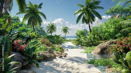 Lush vegetation on tropical island, secluded paradise, natural beauty photo