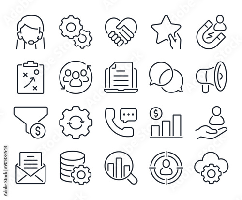 CRM customer relationship management editable stroke outline icon isolated on white background flat vector illustration. Pixel perfect. 64 x 64