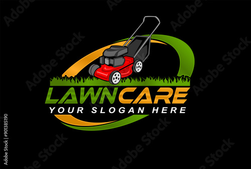 lawn care lawn mower service  creative logo emblem modern design vector illustration template Landscaping
