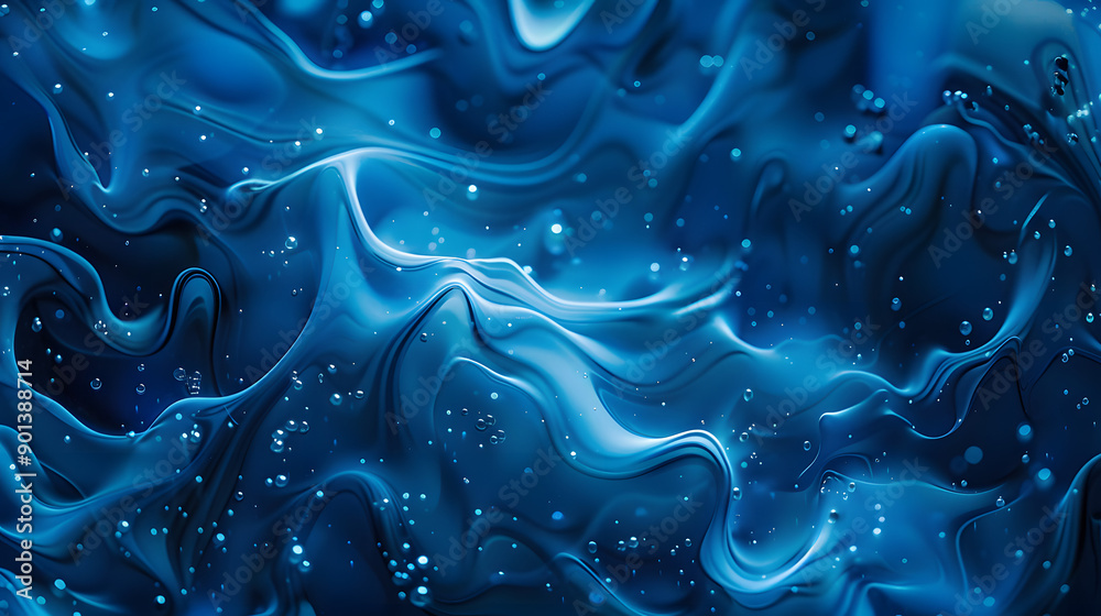 Shimmering fluid. Ink water. Sparkling wave. Magic blizzard. Blue color glowing glossy smoke cloud dust texture abstract art background.
