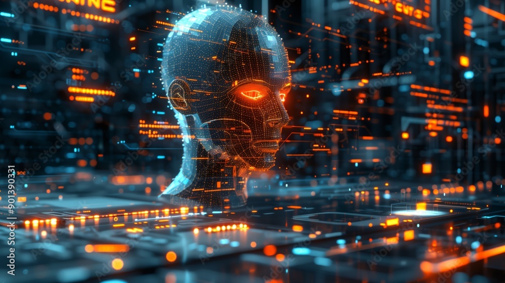 Digital human head with futuristic network Digital human head with futuristic network