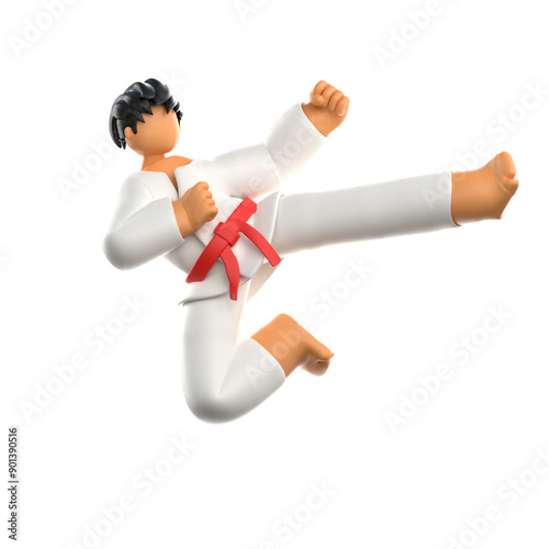 Karate player kicks 3d illustration