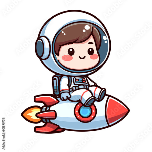 A cute astronaut sitting on a rocket