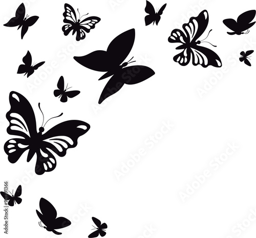 Set of butterfly silhouette vector illustrations on a white background.