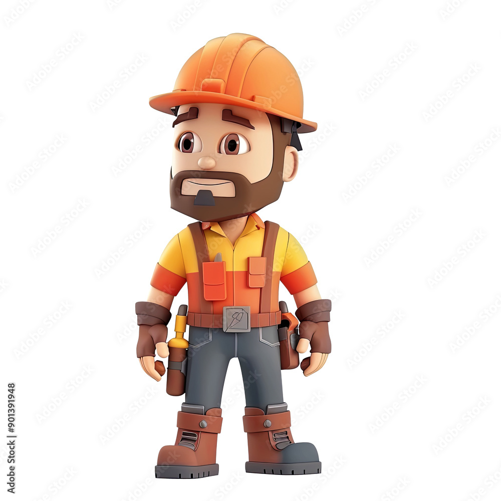 3d builder with orange helmet and tools 3d builder with orange helmet and tools