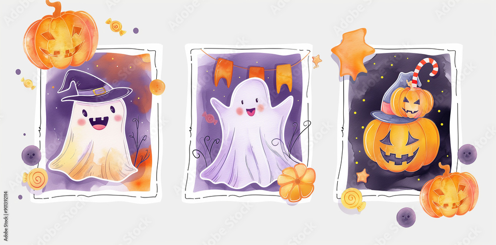 Fototapeta premium halloween background with pumpkin and ghost