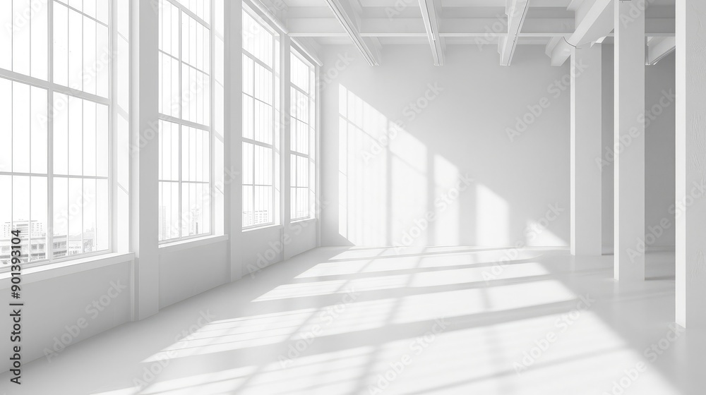 Empty white room with large windows, representing open possibilities and fresh starts. Empty white room with large windows, representing open possibilities and fresh starts.