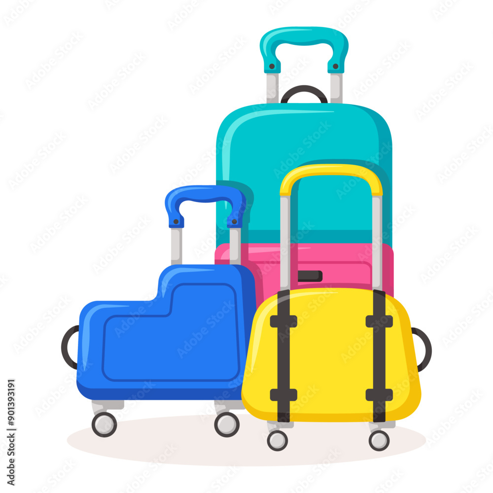 Bon Voyage concept. Traveling suitcases and bags on wheels. Cabin luggage and check in baggage Bon Voyage concept. Traveling suitcases and bags on wheels. Cabin luggage and check in baggage