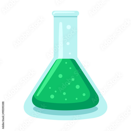 Laboratory beaker, test tube or flask. Science and medicine. Cartoon flat illustration