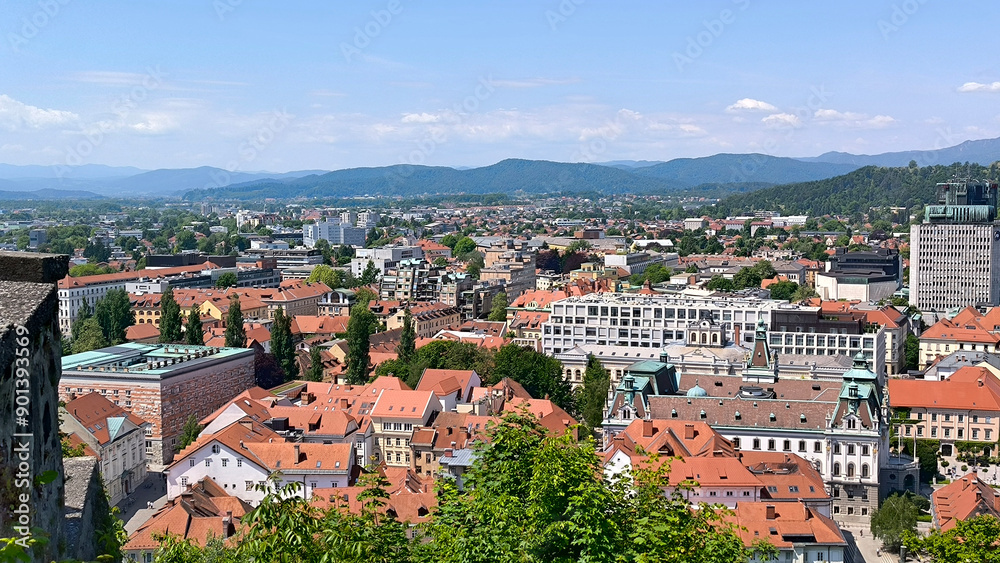 Obraz premium panorama of Ljubljana town seen from the top of the Ljubljana castle in bright spring day