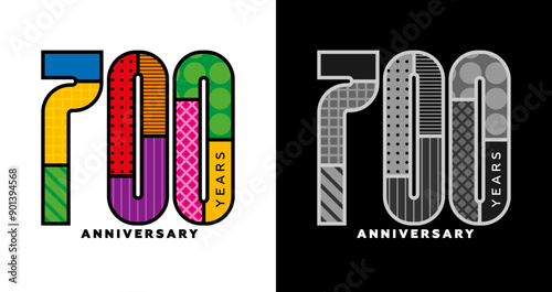 700th anniversary, seven thousandth anniversary logo set, colorful logo for celebration, invitations, congratulations, web template, flyer and booklet, retro