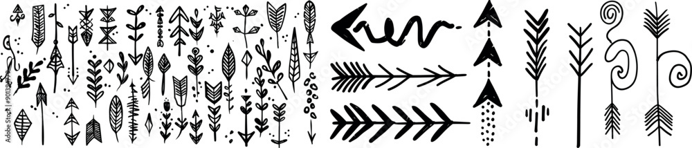 Icons set with hand drawn arrows. Black modern direction element set. Line graphic elements with left Icons set with hand drawn arrows. Black modern direction element set. Line graphic elements with left