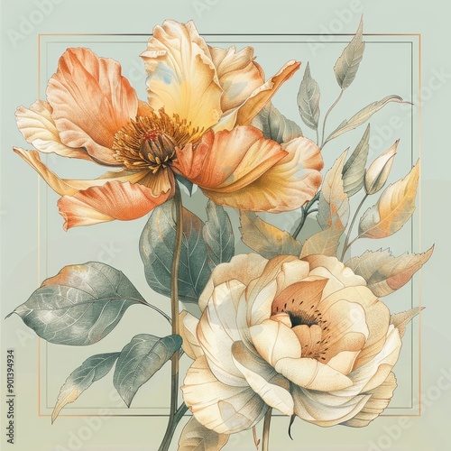 hannah yata style, illustration of flowers, golden ratio, trend, high definition photo