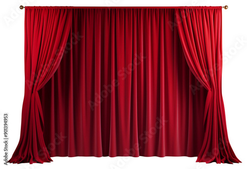 red theater curtain, curtain, movie theater, PNG file, isolated background. photo