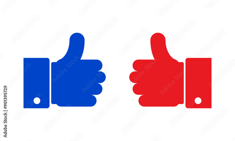 elections vote choice, red blue thumb up vector icons elections vote choice, red blue thumb up vector icons