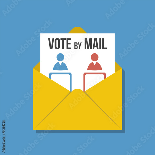 vote by mali, choose blue or red candidate, opened envelope flat vector illustration