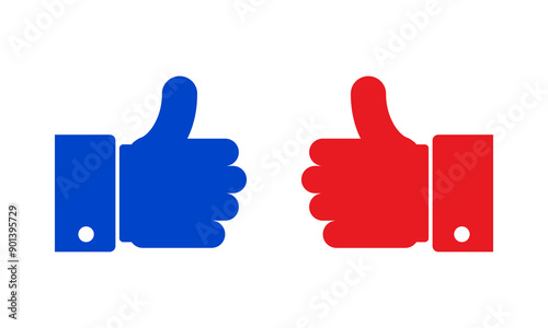 elections vote choice, red blue thumb up vector icons