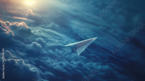 Paper plane flying upwards, symbolizing dreams and aspirations.